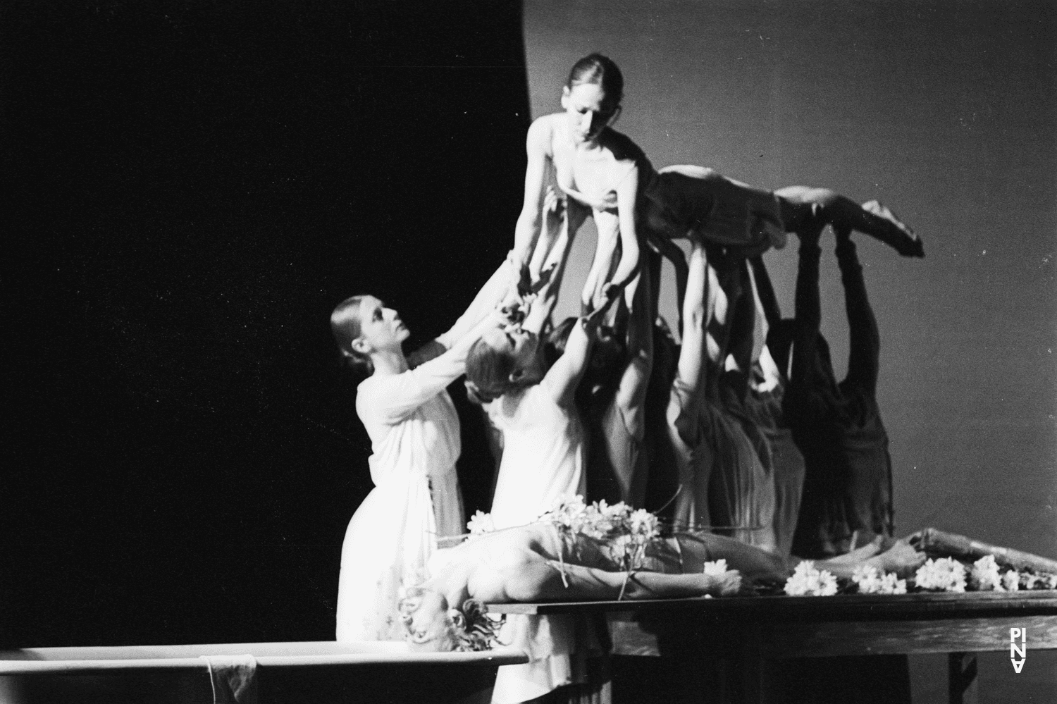 Dominique Mercy, Hiltrud Blanck and Vivienne Newport in “Iphigenie auf Tauris” by Pina Bausch with Tanztheater Wuppertal at Opernhaus Wuppertal (Germany), April 20, 1974