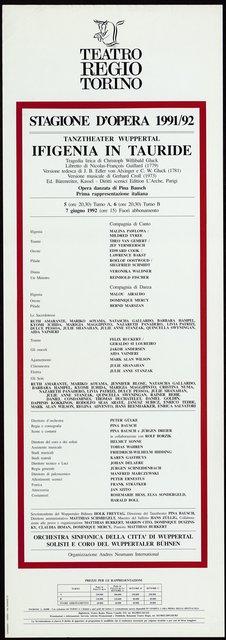 Affiche de « Iphigenie auf Tauris » de Pina Bausch à Turin, 5 juin 1992 – 7 juin 1992