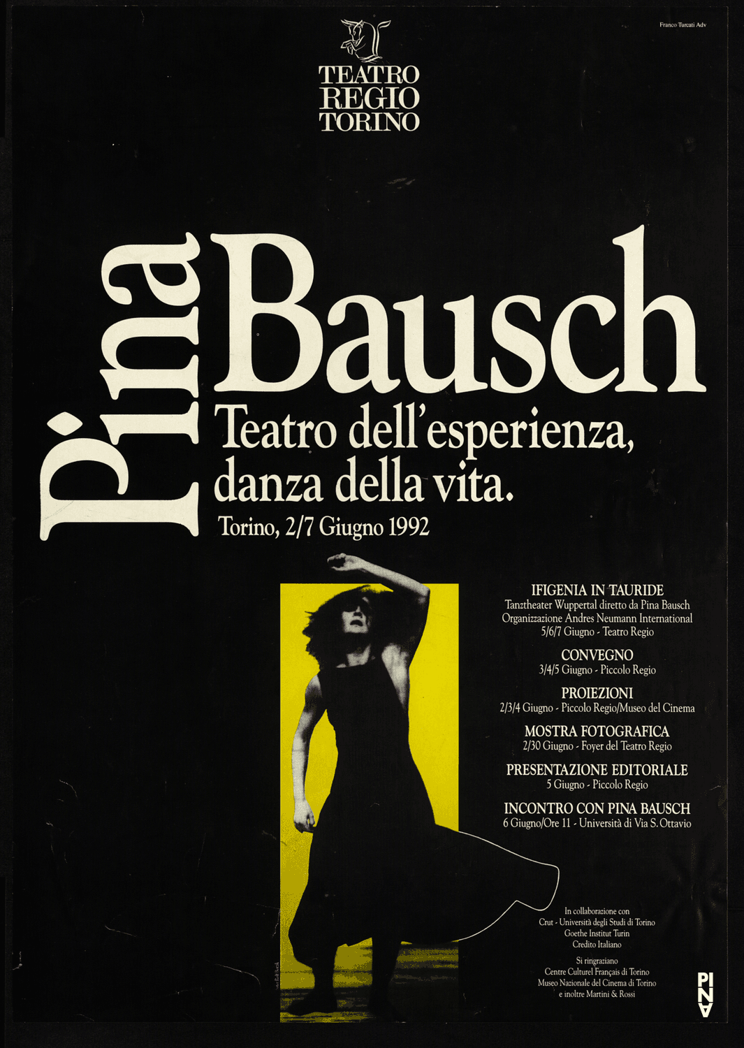 Plakat zu „Iphigenie auf Tauris“ von Pina Bausch in Turin, 05.07.1992–07.07.1992