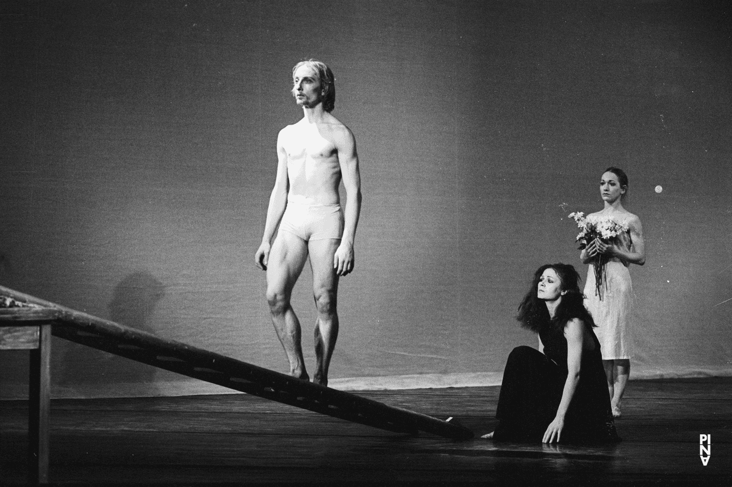 Dominique Mercy, Malou Airaudo and Vivienne Newport in “Iphigenie auf Tauris” by Pina Bausch at Opernhaus Wuppertal, season 1973/74