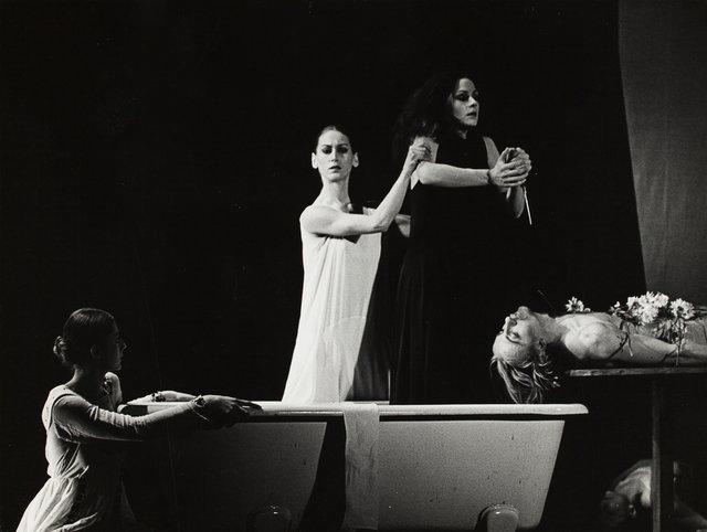Dominique Mercy, Malou Airaudo and Hiltrud Blanck in “Iphigenie auf Tauris” by Pina Bausch at Opernhaus Wuppertal, season 1973/74