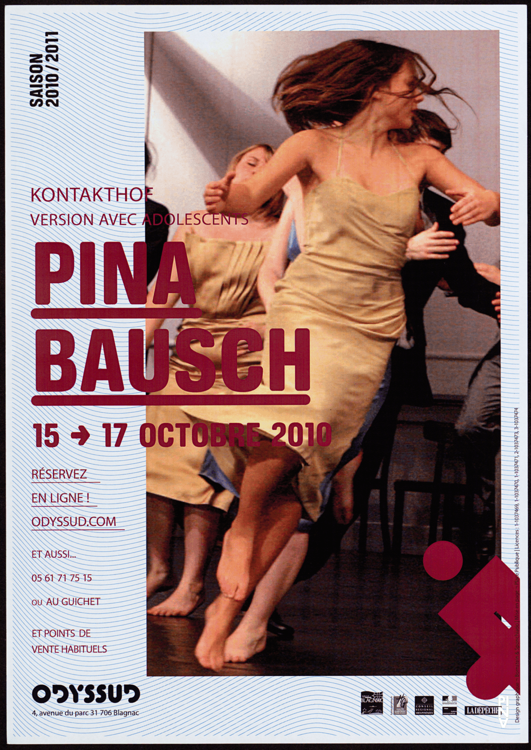 Affiche de « Kontakthof. Avec des jeunes de plus de 14 ans » de Pina Bausch à Blagnac, 15 oct. 2010 – 17 oct. 2010
