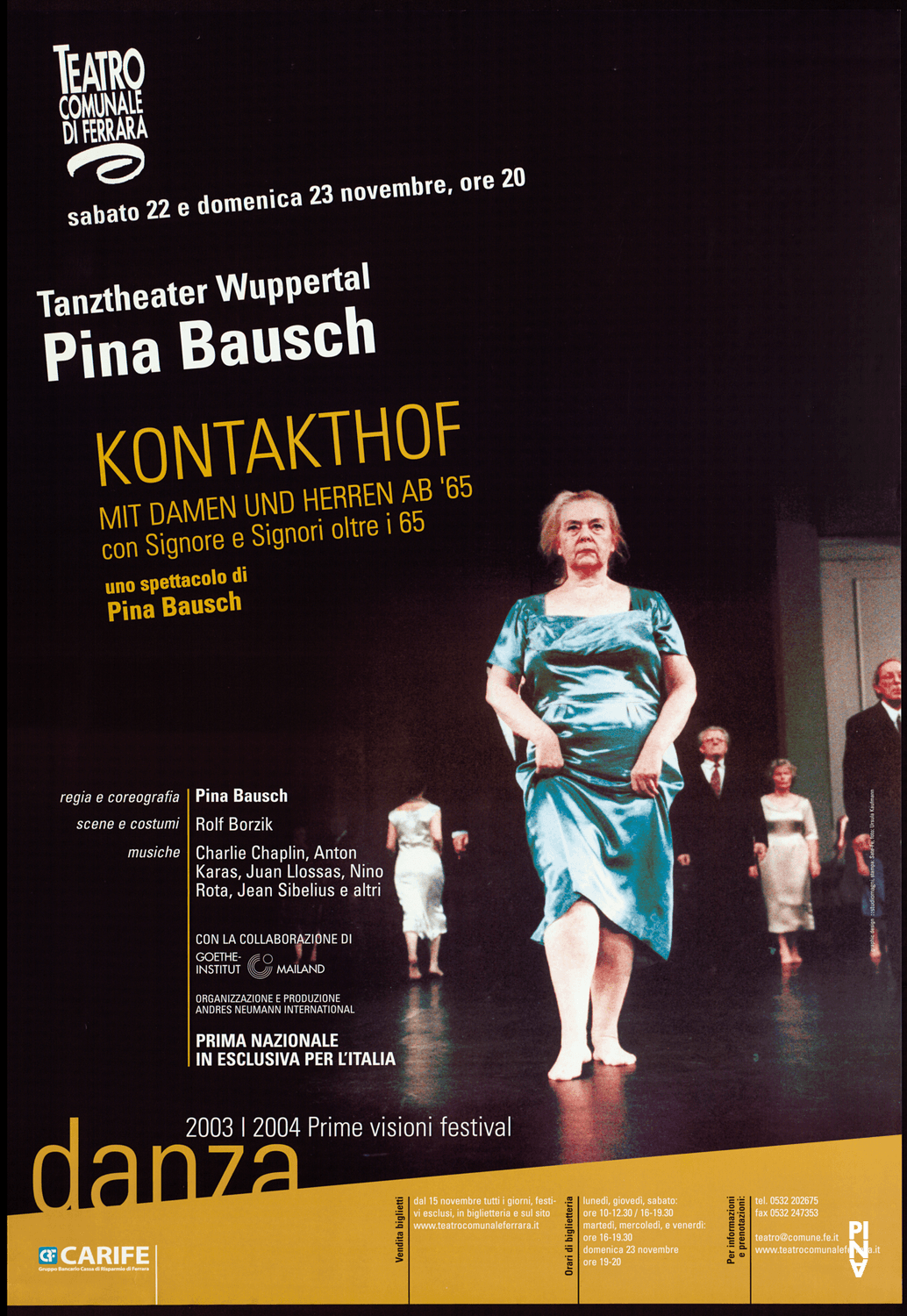 Poster for “Kontakthof. With Ladies and Gentlemen over 65” by Pina Bausch in Ferrara, 11/22/2003 – 11/23/2003