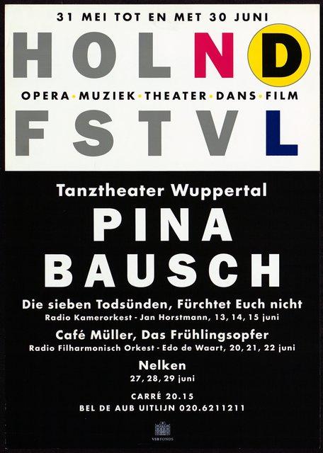 Poster for “Café Müller”, “Nelken (Carnations)”, “The Rite of Spring” and “The Seven Deadly Sins” by Pina Bausch in Amsterdam, 06/13/1995 – 06/29/1995