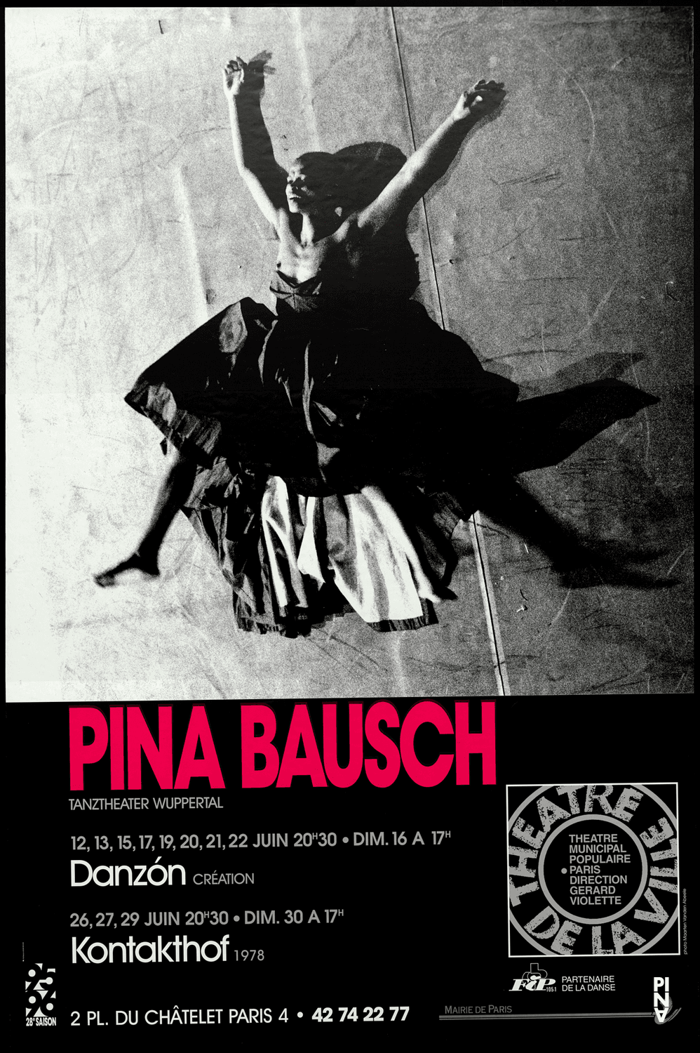 Poster for “Danzón” and “Kontakthof” by Pina Bausch in Paris, 06/12/1996 – 06/30/1996