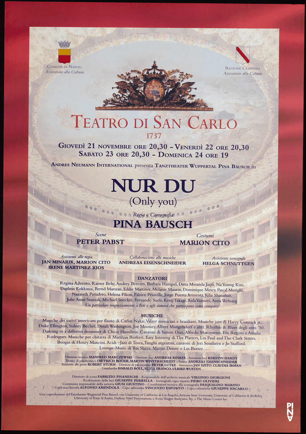 Poster for “Nur Du (Only You)” by Pina Bausch in Naples, 11/21/2002 – 11/24/2002