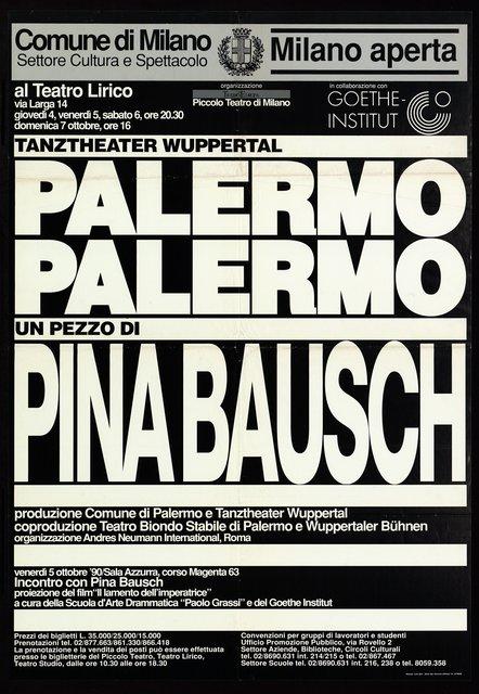 Poster for “Palermo Palermo” by Pina Bausch in Milan, 10/04/1990 – 10/07/1990