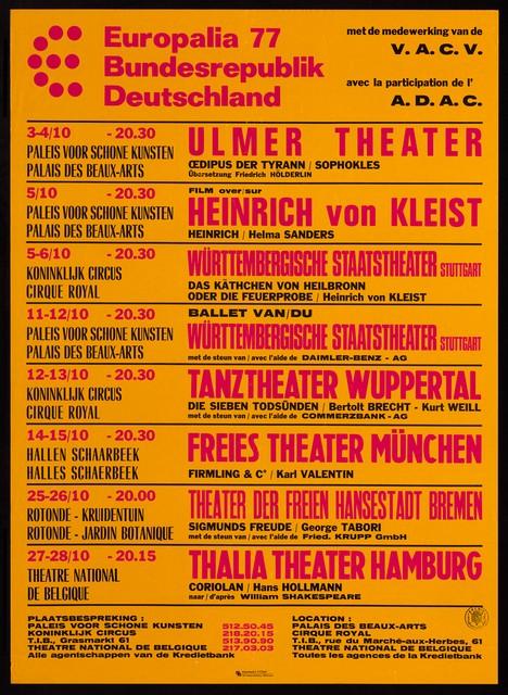 Plakat zu „Die sieben Todsünden“ von Pina Bausch in Brüssel, 12.10.1977–13.10.1977