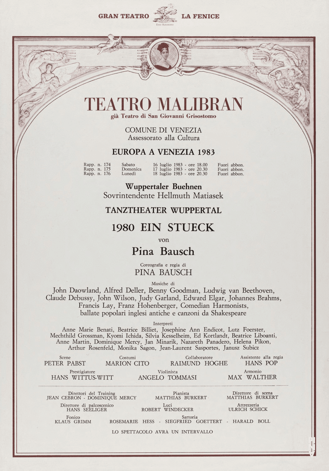 Abendzettel zu „1980 – Ein Stück von Pina Bausch“ von Pina Bausch mit Tanztheater Wuppertal in Venedig, 17.06.1983–18.07.1983