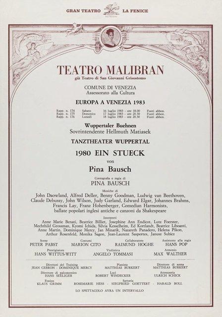 Evening leaflet for “1980 – A Piece by Pina Bausch” by Pina Bausch with Tanztheater Wuppertal in in Venice, 06/17/1983 – 07/18/1983