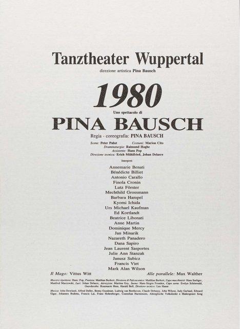 Booklet for “1980 – A Piece by Pina Bausch” by Pina Bausch with Tanztheater Wuppertal in in Bologna, 10/31/1988 – 11/01/1988