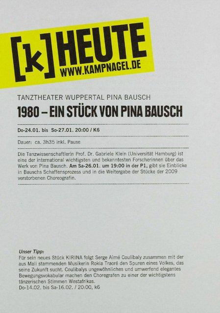 Programmheft zu „1980 – Ein Stück von Pina Bausch“ von Pina Bausch mit Tanztheater Wuppertal in Hamburg, 24.01.2019–27.01.2019