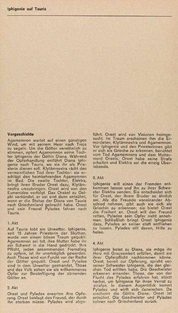 Programme pour « Iphigenie auf Tauris » de Pina Bausch à Wuppertal, saison 1973/74
