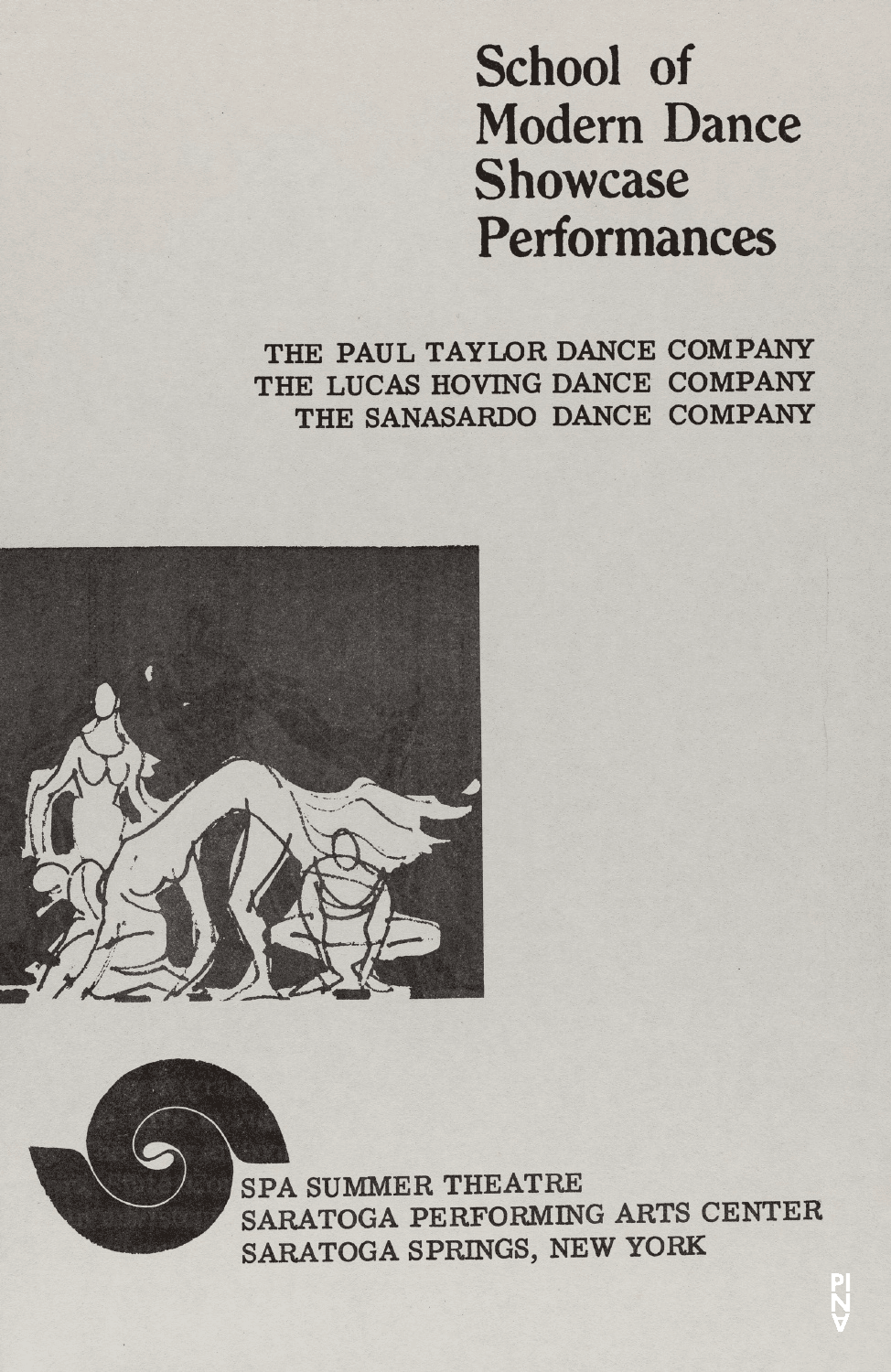 Evening leaflet for “Recueil” by Jean Cébron with Lucas Hoving Dance Company and “Zip Code” by Lucas Hoving with Lucas Hoving Dance Company in in New York and Saratoga, NY, 08/14/1971 – 08/15/1971