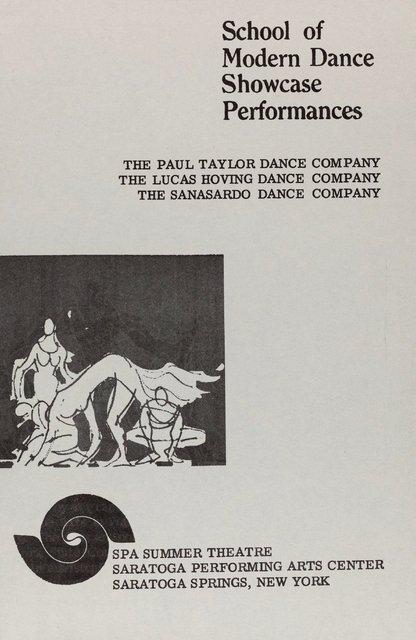 Programme pour « Recueil » de Jean Cébron avec Lucas Hoving Dance Company et « Zip Code » de Lucas Hoving avec Lucas Hoving Dance Company à Saratoga, NY et New York, 14 août 1971 – 15 août 1971
