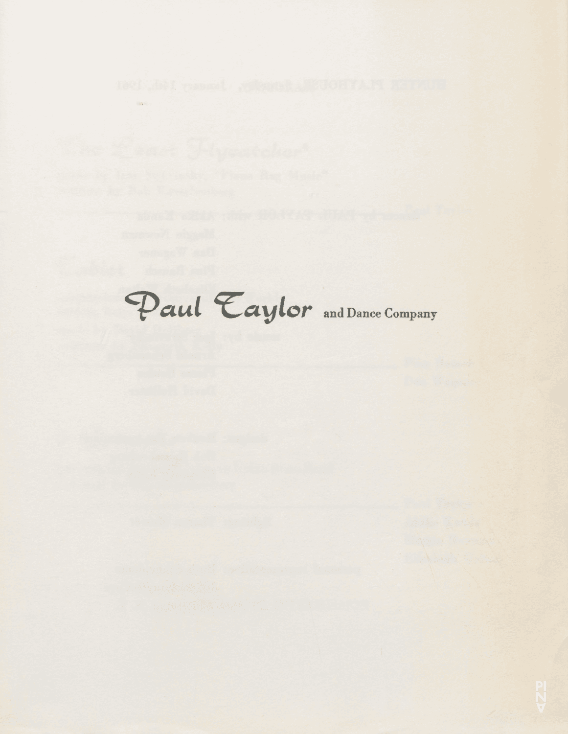 Evening leaflet for “Tablet” by Paul Taylor with Paul Taylor Dance Company in in New York, Jan. 14, 1961