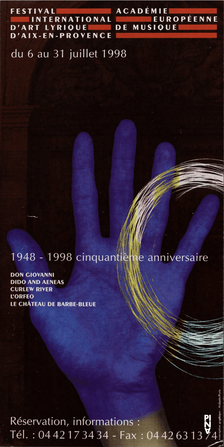Flyer zu „Herzog Blaubarts Burg“ von Pina Bausch mit Tanztheater Wuppertal in Aix-en-Provence, 25.07.1998–31.07.1998