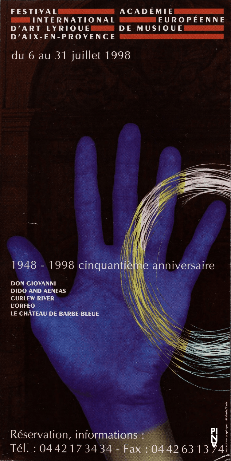 Flyer for “Bluebeard's Castle” by Pina Bausch with Tanztheater Wuppertal in in Aix-en-Provence, 07/25/1998 – 07/31/1998