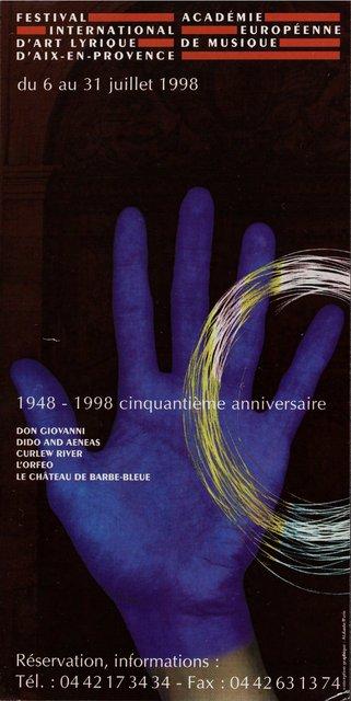 Flyer zu „Herzog Blaubarts Burg“ von Pina Bausch mit Tanztheater Wuppertal in Aix-en-Provence, 25.07.1998–31.07.1998