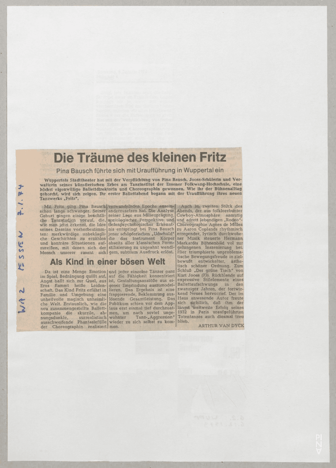 Die Träume des kleinen Fritz – Arthur van Dyck, Westdeutsche Allgemeine Zeitung