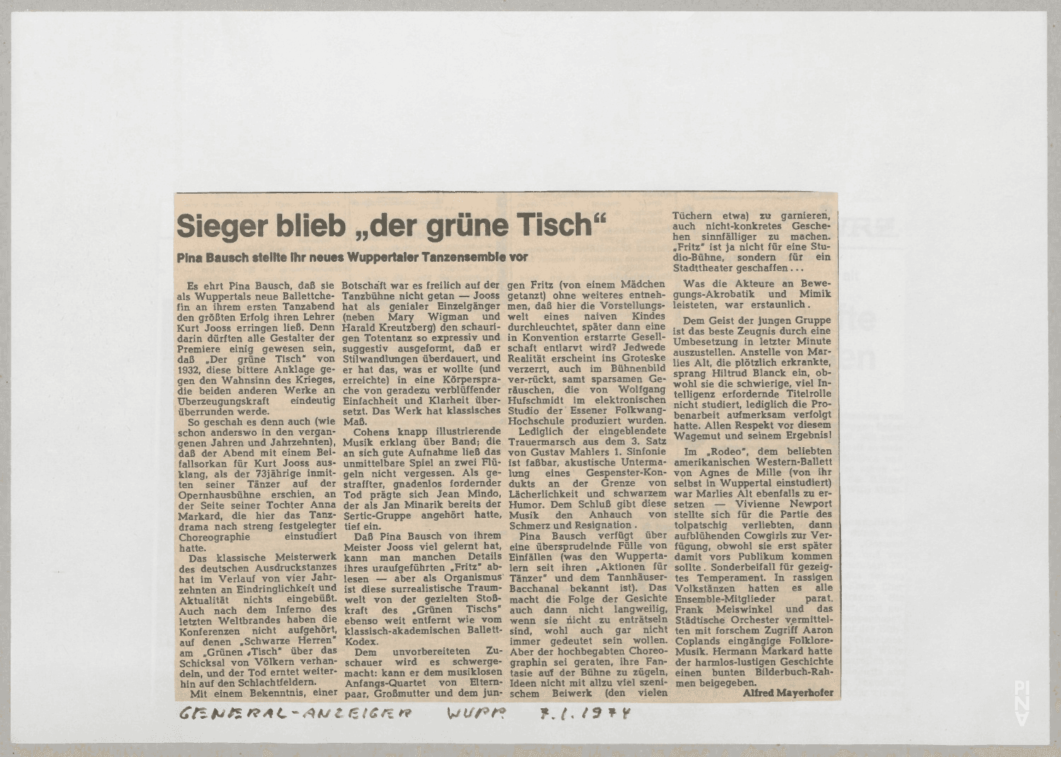 Sieger blieb „der grüne Tisch“ – Alfred Mayerhofer, General Anzeiger Wuppertal