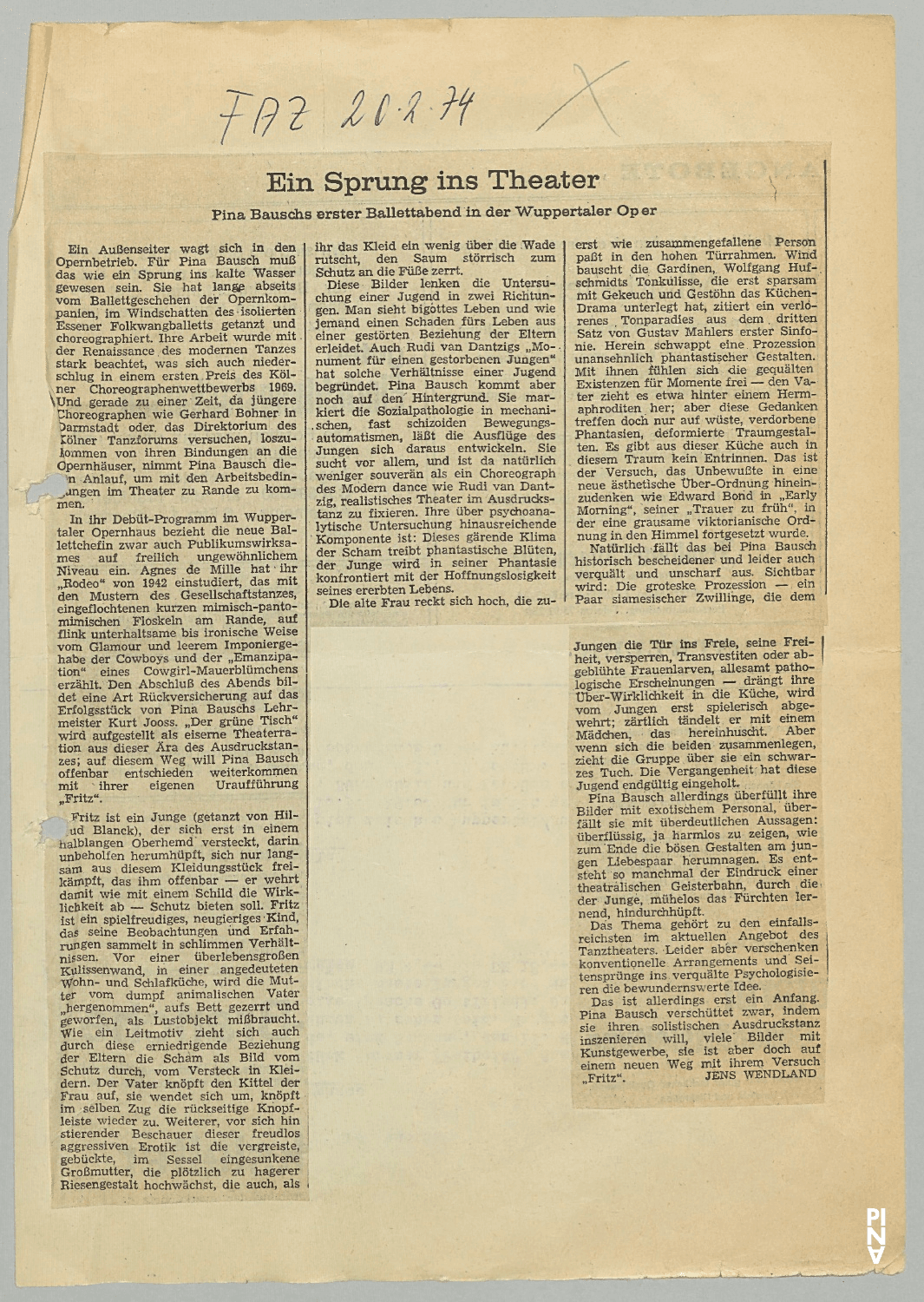 Ein Sprung ins Theater – Jens Wendland, Frankfurter Allgemeine Zeitung
