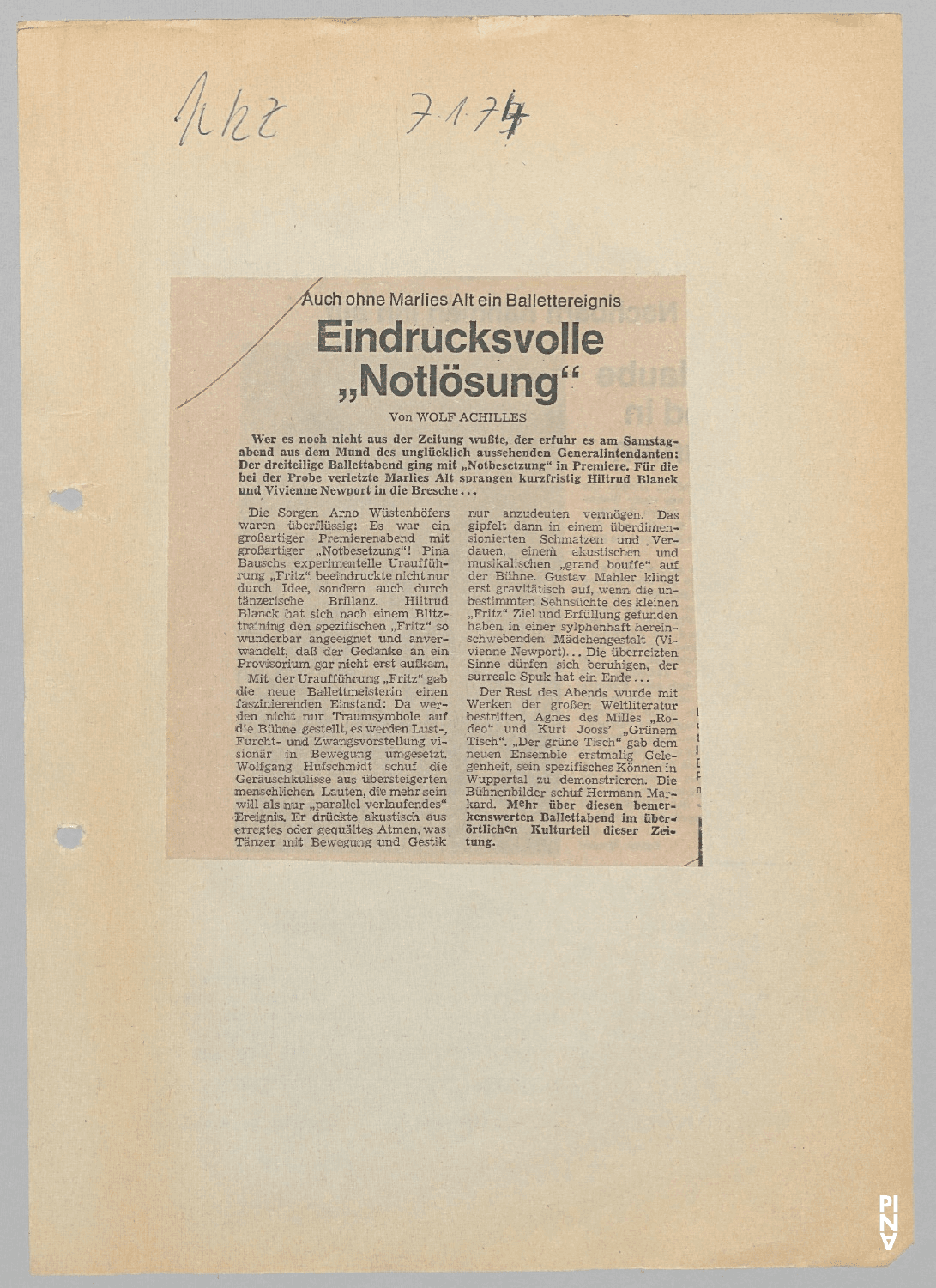 Eindrucksvolle „Notlösung“ – Wolf Achilles, Nordrhein Zeitung