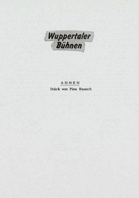 Programme pour « Ahnen » de Pina Bausch avec Tanztheater Wuppertal à Wuppertal, 26 février 1989