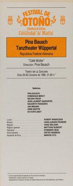 Booklet for “Café Müller” by Pina Bausch with Tanztheater Wuppertal in in Madrid, 10/29/1985 – 10/30/1985