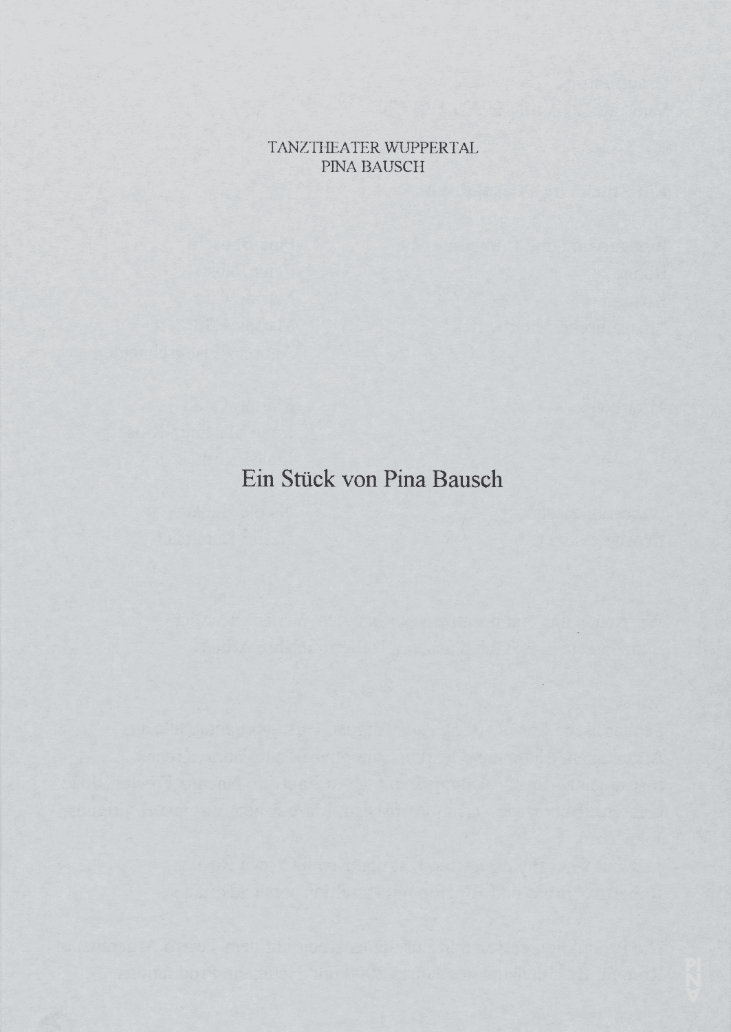 Programme pour « O Dido » de Pina Bausch avec Tanztheater Wuppertal à Wuppertal, 10 avril 1999