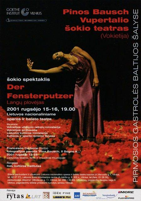 Flyer zu „Der Fensterputzer“ von Pina Bausch mit Tanztheater Wuppertal in Vilnius , 15.09.2001–16.09.2001