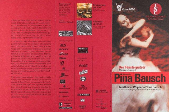 Programme pour « Der Fensterputzer (Le laveur de vitres) » de Pina Bausch avec Tanztheater Wuppertal à Barcelone, 4 juil. 2003 – 7 juil. 2003