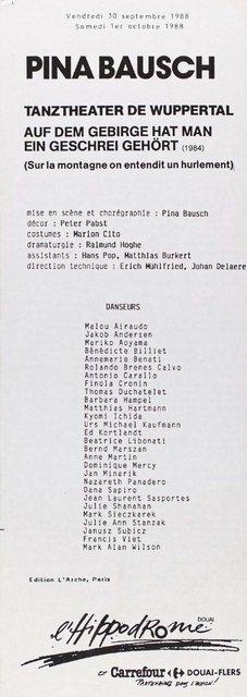 Booklet for “Auf dem Gebirge hat man ein Geschrei gehört (On the Mountain a Cry Was Heard)” by Pina Bausch with Tanztheater Wuppertal in in Douai, 09/30/1988 – 10/01/1988