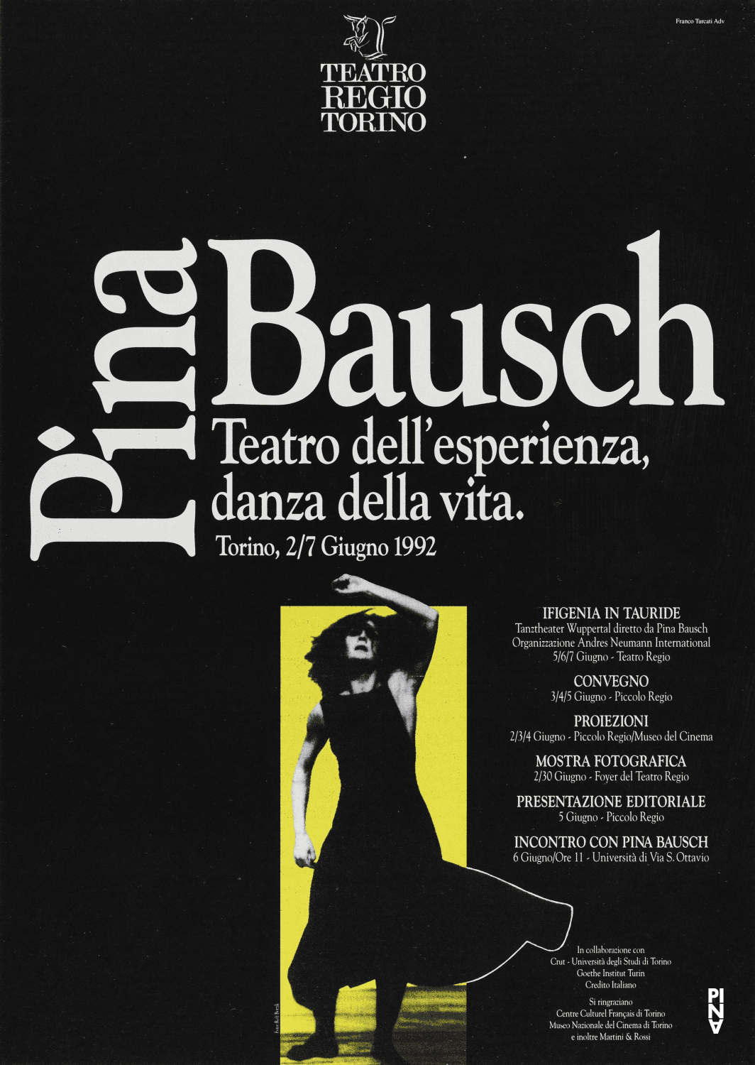 Flyer zu „Iphigenie auf Tauris“ von Pina Bausch mit Tanztheater Wuppertal in Turin, 05.06.1992–07.06.1992