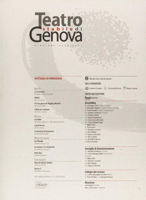 Programme de la saison pour « Kontakthof. Avec des dames et messieurs de plus de 65 ans » de Pina Bausch avec Kontakthof-Ensemble Damen und Herren ab ´65 à Gênes, 18 nov. 2004 – 21 nov. 2004