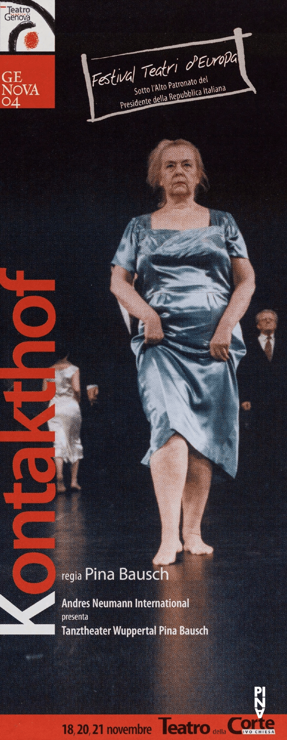 Prospectus pour « Kontakthof. Avec des dames et messieurs de plus de 65 ans » de Pina Bausch avec Kontakthof-Ensemble Damen und Herren ab ´65 à Gênes, 18 nov. 2004 – 21 nov. 2004