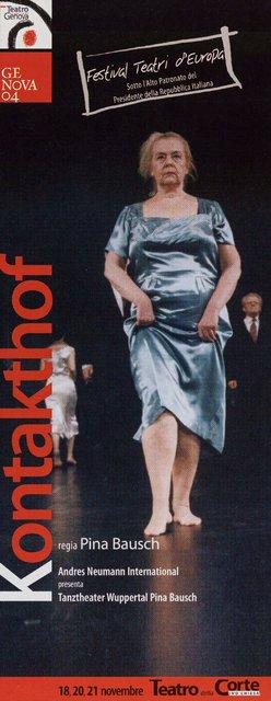 Prospectus pour « Kontakthof. Avec des dames et messieurs de plus de 65 ans » de Pina Bausch avec Kontakthof-Ensemble Damen und Herren ab ´65 à Gênes, 18 nov. 2004 – 21 nov. 2004