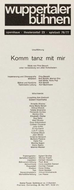 Evening leaflet for “Come Dance With Me” by Pina Bausch with Tanztheater Wuppertal in in Wuppertal, May 26, 1977