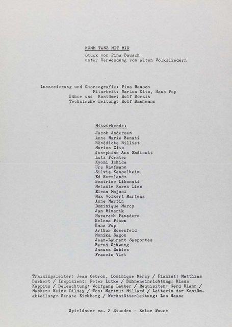 Evening leaflet for “Come Dance With Me” by Pina Bausch in in Wuppertal, season 1982/83
