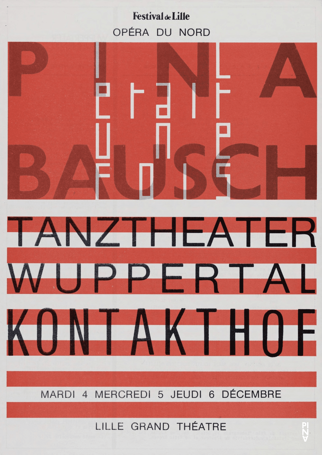 Evening leaflet for “Kontakthof” by Pina Bausch with Tanztheater Wuppertal in in Lille, 12/04/1984 – 12/06/1984
