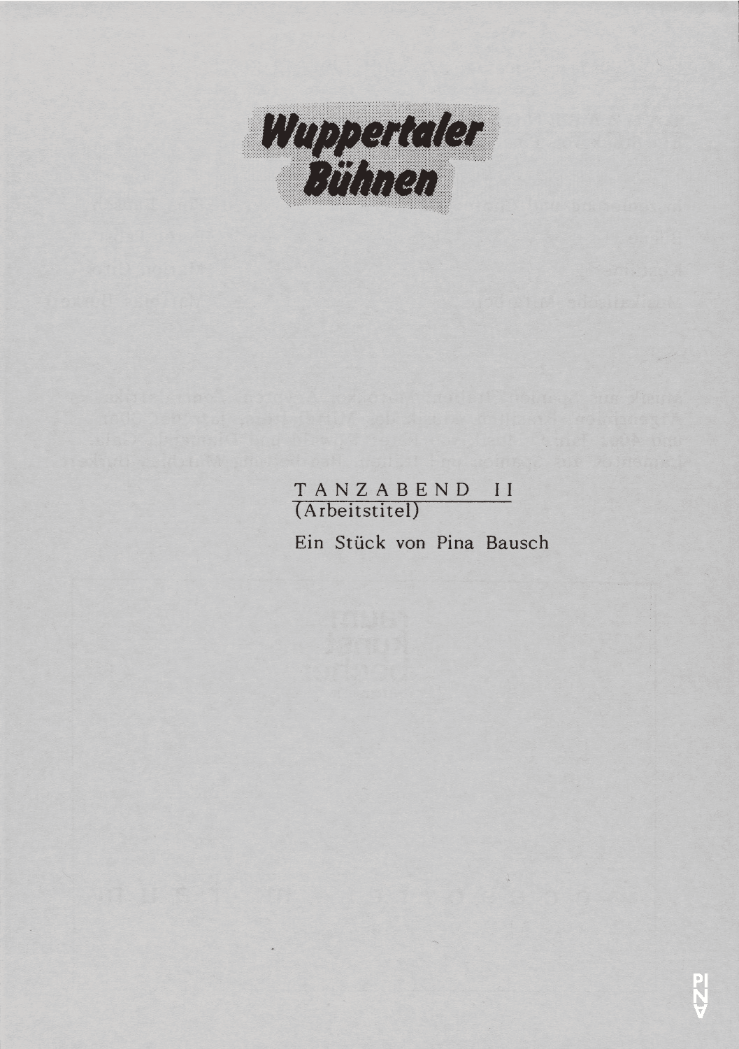 Programme pour « Tanzabend II » de Pina Bausch avec Tanztheater Wuppertal à Wuppertal, 27 avril 1991