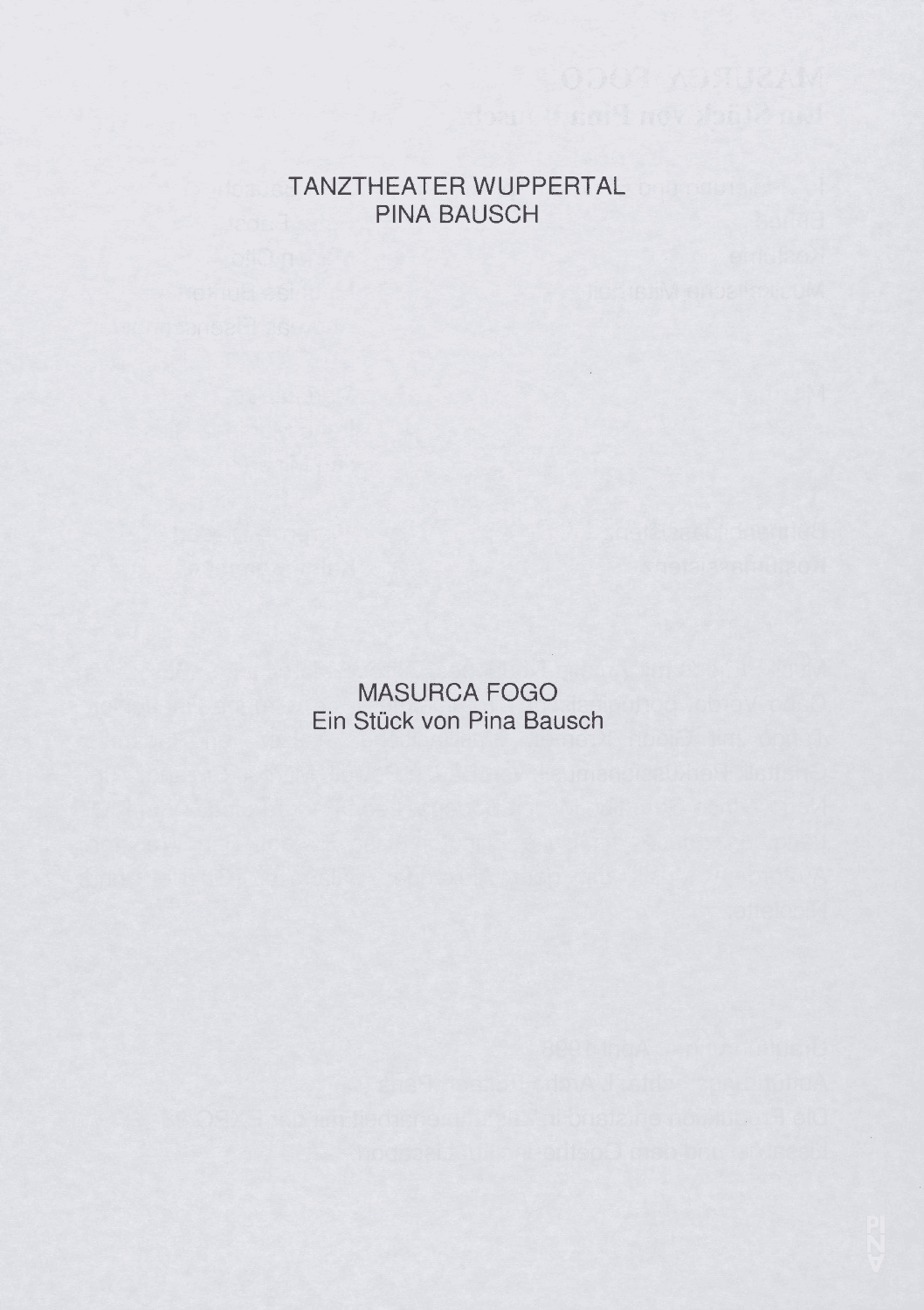 Evening leaflet for “Masurca Fogo” by Pina Bausch