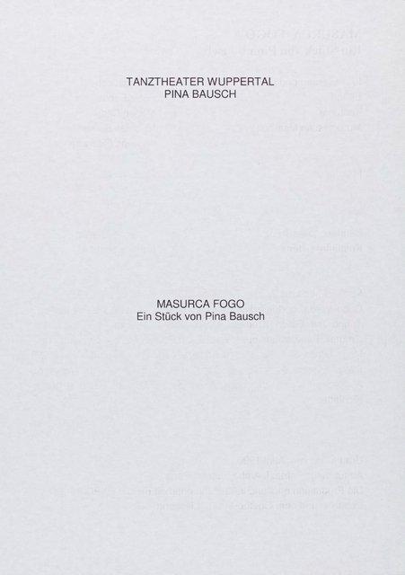 Programme pour « Masurca Fogo » de Pina Bausch avec Tanztheater Wuppertal à Wuppertal, 4 avril 1998