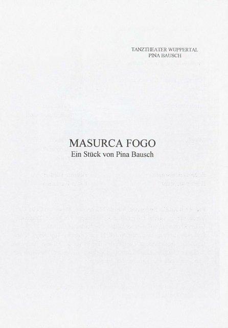 Evening leaflet for “Masurca Fogo” by Pina Bausch with Tanztheater Wuppertal in in Wuppertal, April 4, 1998