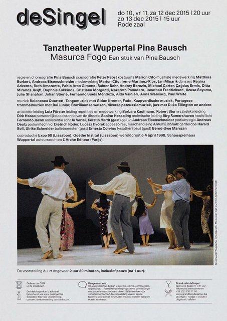 Programme pour « Masurca Fogo » de Pina Bausch avec Tanztheater Wuppertal à Anvers, 10 déc. 2015 – 13 déc. 2015