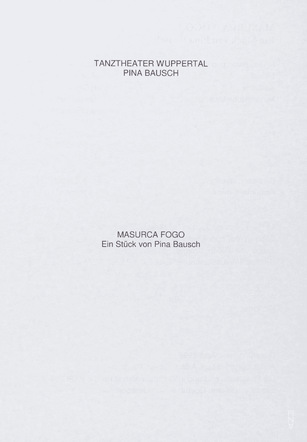 Programme pour « Masurca Fogo » de Pina Bausch