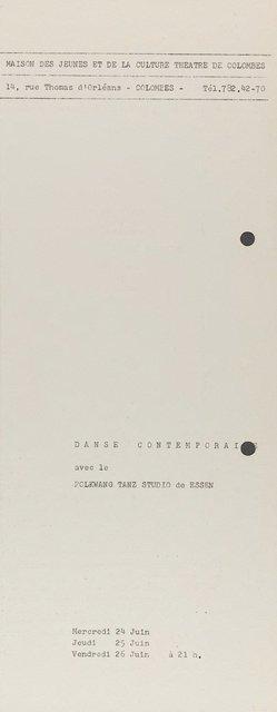 Evening leaflet for “Metamorphose”, “Poème dansé” and “Recueil” by Jean Cébron with Folkwang Tanzstudio and “Im Wind der Zeit” and “Nachnull (After Zero)” by Pina Bausch with Folkwang Tanzstudio in in Colombes, 06/24/1970 – 06/26/1970