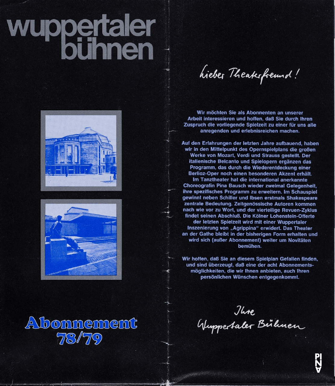 Programme de la saison pour « Arien » de Pina Bausch avec Tanztheater Wuppertal à Wuppertal, 12 mai 1979