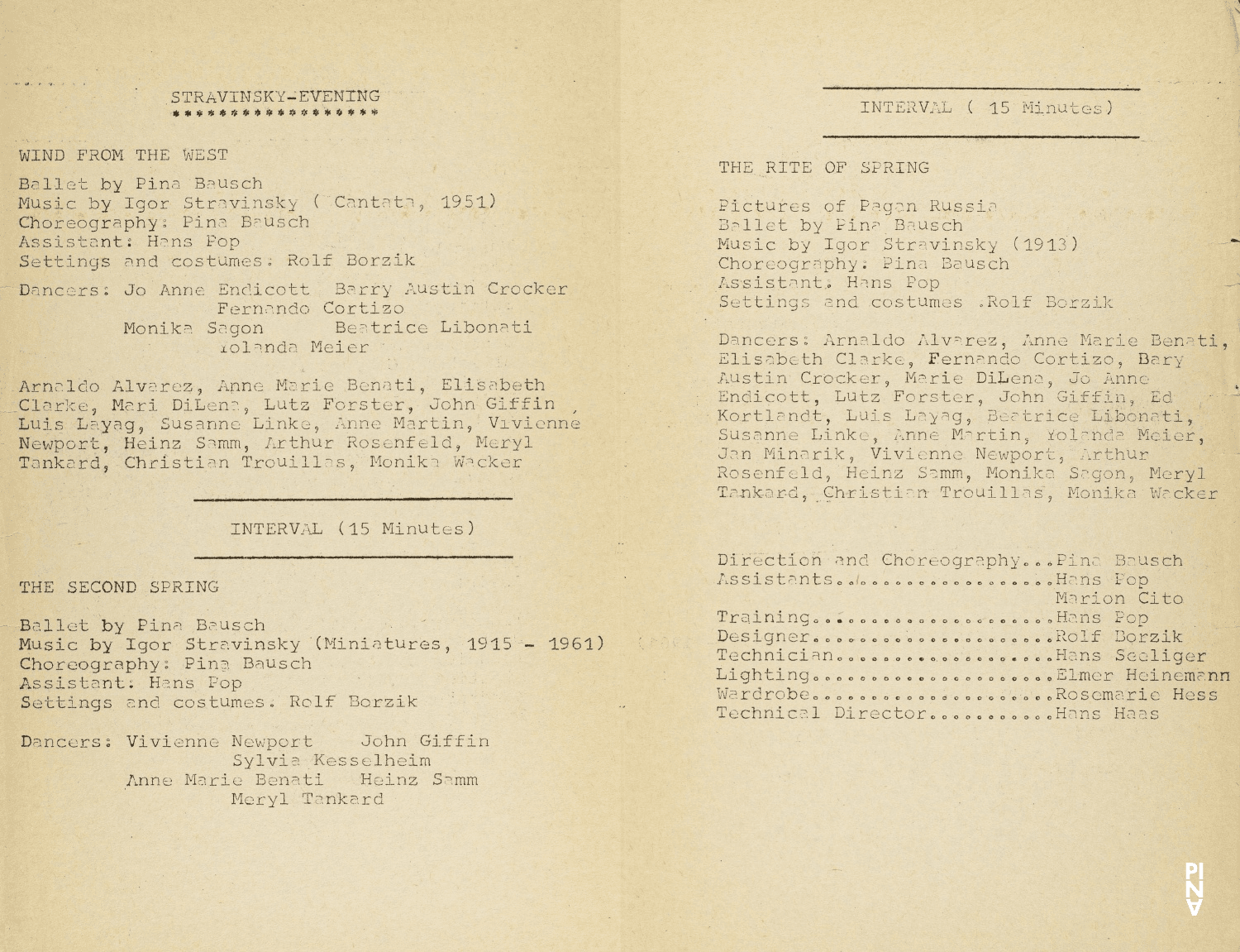 Evening leaflet for “The Rite of Spring”, “Wind From West” and “The Second Spring” by Pina Bausch with Tanztheater Wuppertal in in Manila, Feb. 6, 1979