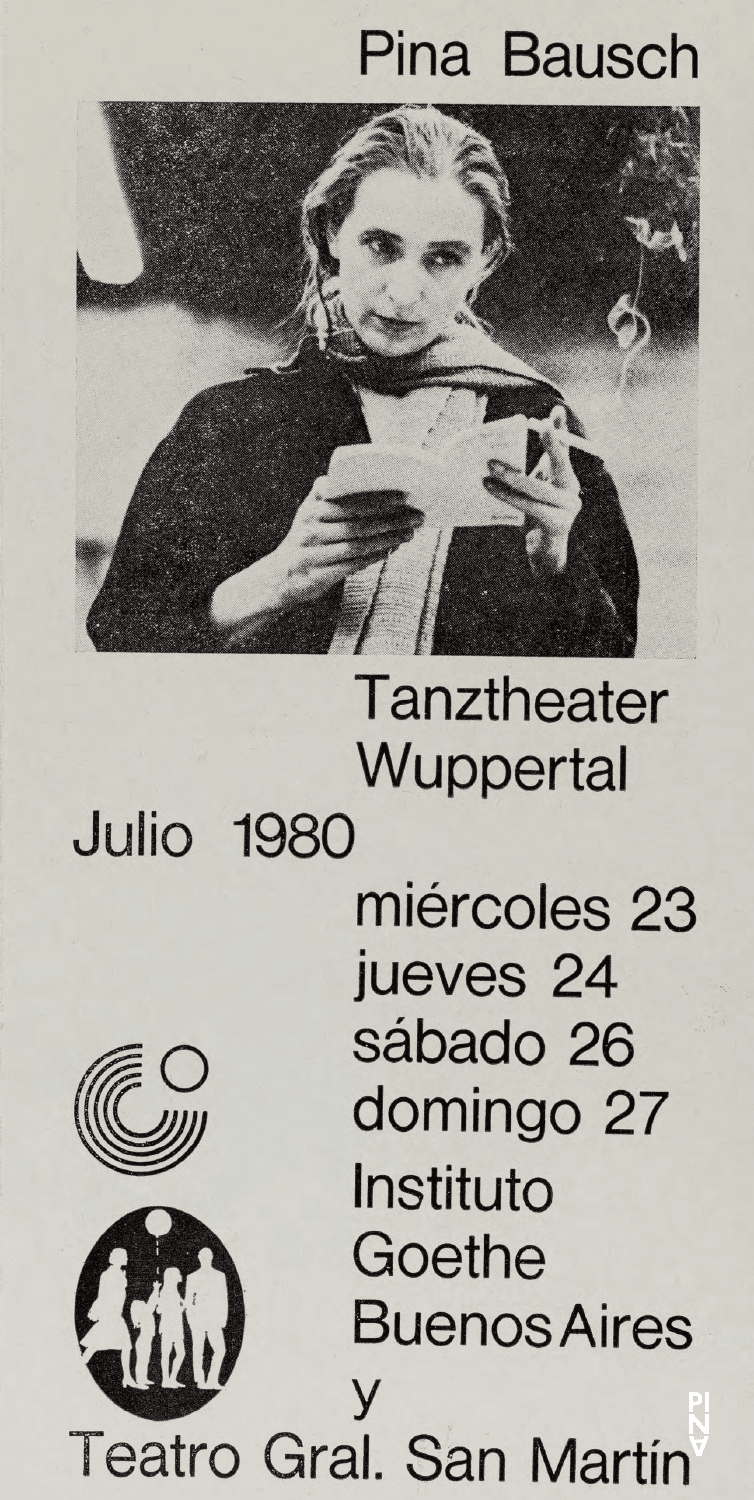 Programme pour « Café Müller », « Le Sacre du printemps », « Der zweite Frühling » et « Kontakthof » de Pina Bausch avec Tanztheater Wuppertal à Buenos Aires, 23 juil. 1980 – 27 juil. 1980